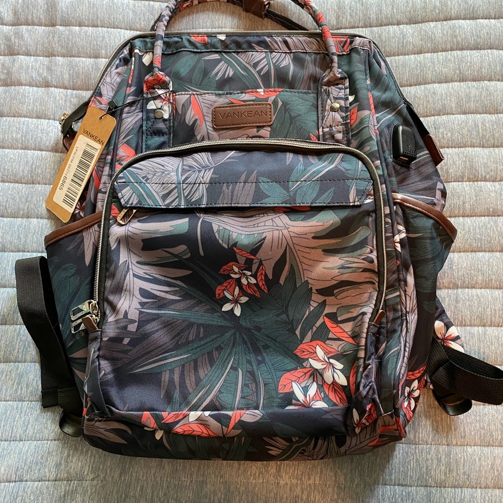 Tropical Print Backpack with laptop area
